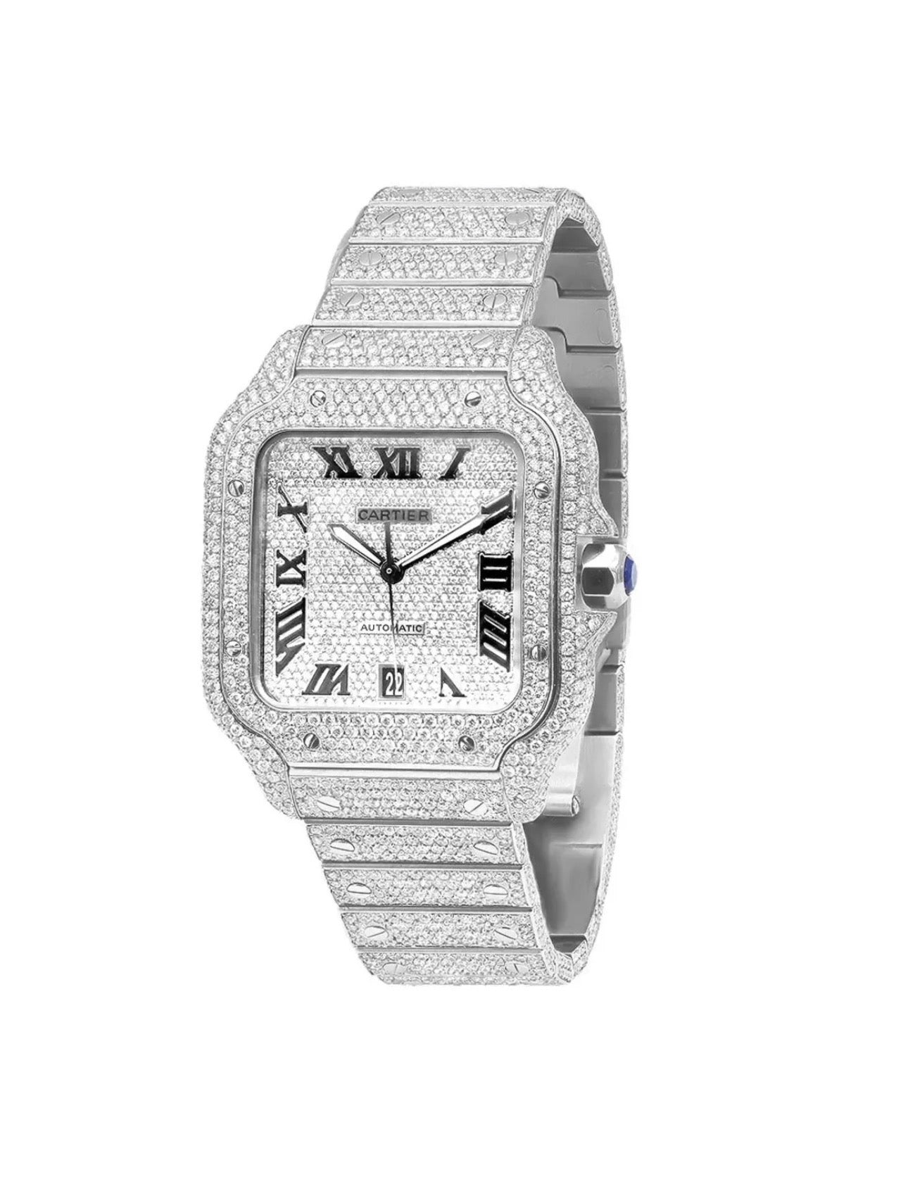 Iced Out Cartier Santos 40mm Diamond Watch